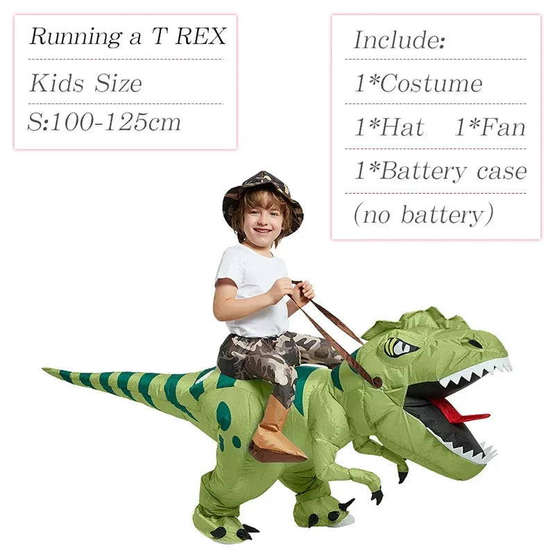 Inflatable Dinosaur Rider Costume | Funny "Ride-On" T-Rex Blow-Up Suit (Adult & Kids Unisex)