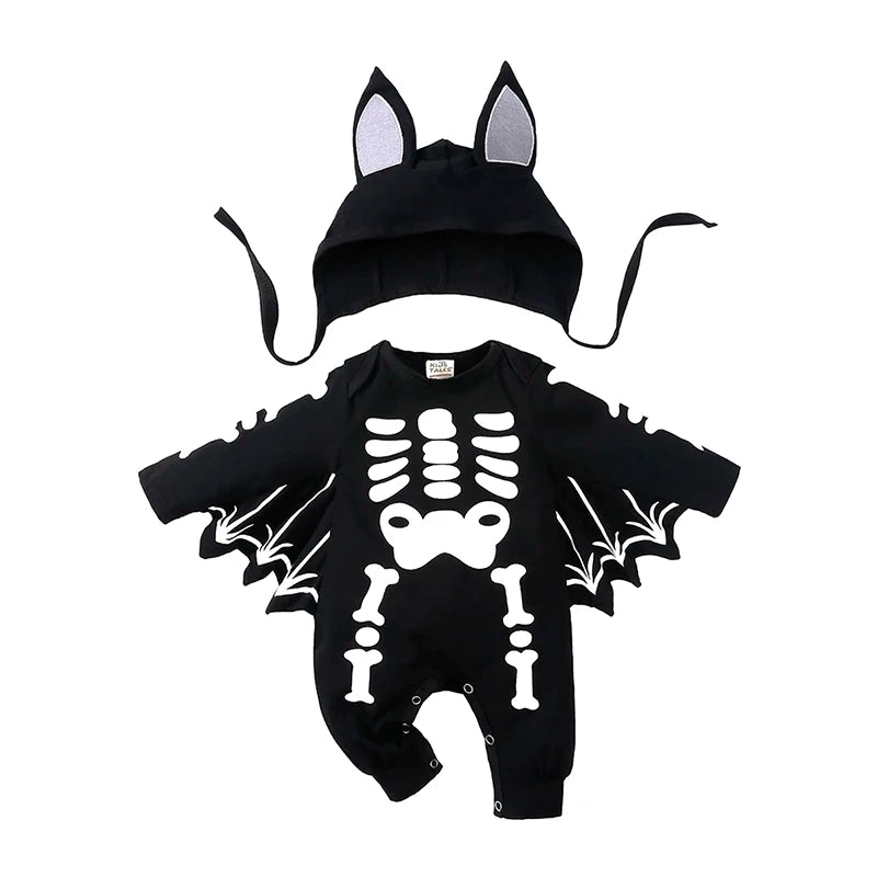 Glow-in-the-Dark Skeleton Bat Romper & Hat Set - Infant Halloween Costume