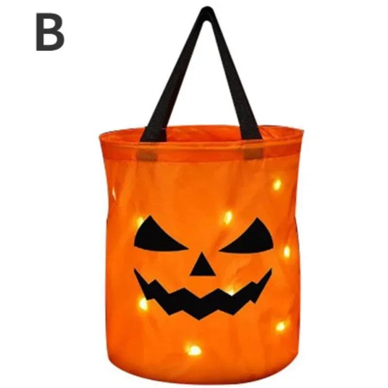 Light-Up LED Halloween Trick-or-Treat Bag | Glowing Jack-o'-Lantern Candy Basket