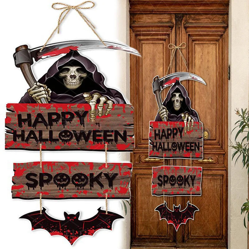 Cute Bat & Pumpkin "Trick or Treat" Hanging Door Sign | Cartoon Halloween Decor