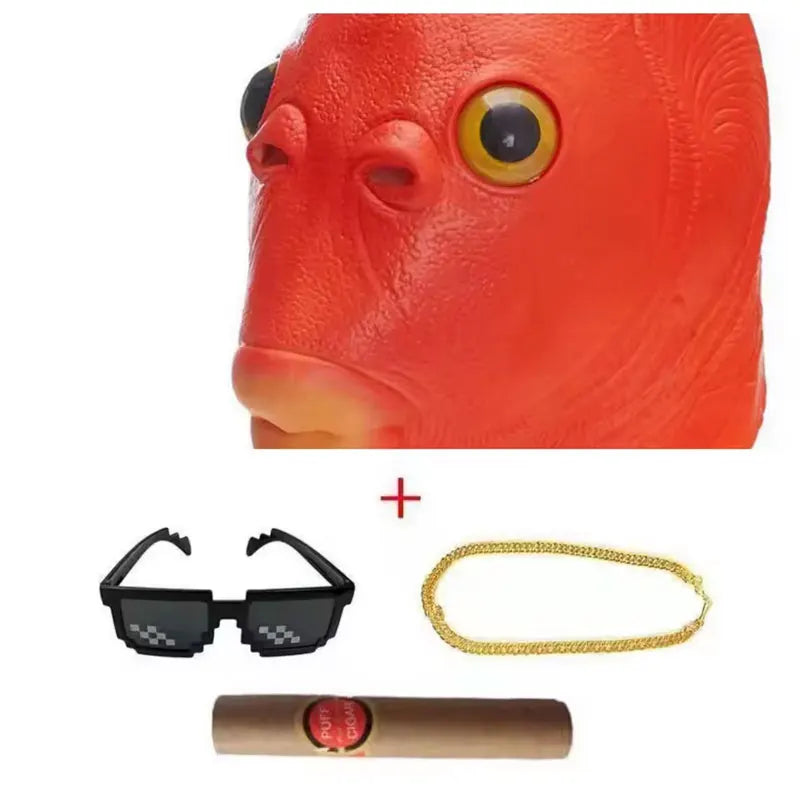 Funny Fish Head Mask | Weird Monster Full-Head Vinyl Mask for Halloween, Parties & Memes