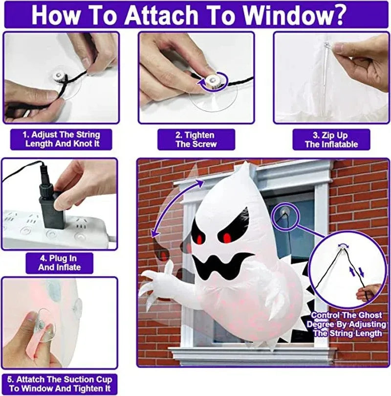 4.6ft Inflatable Scary Red Ghost | Window Hanging Blow-Up Halloween Decoration