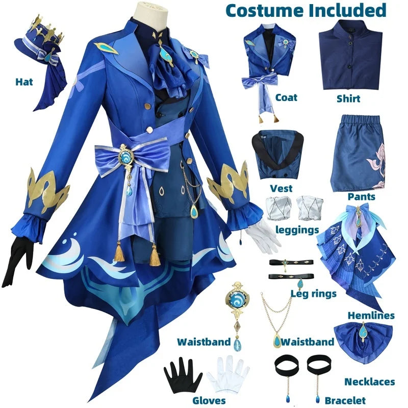 Game Impact Furina Focalors Cosplay Costume Anime Full Set With Hat Fontaine Focalors Halloween Costumes for Women