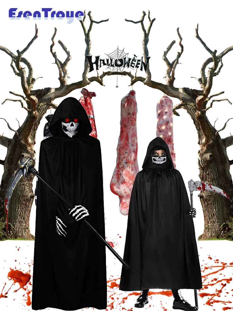 Complete Grim Reaper Costume Set | Includes Robe, Mask, Scythe &amp; GLOW-IN-THE-DARK Gloves (Adult & Kids Sizes)