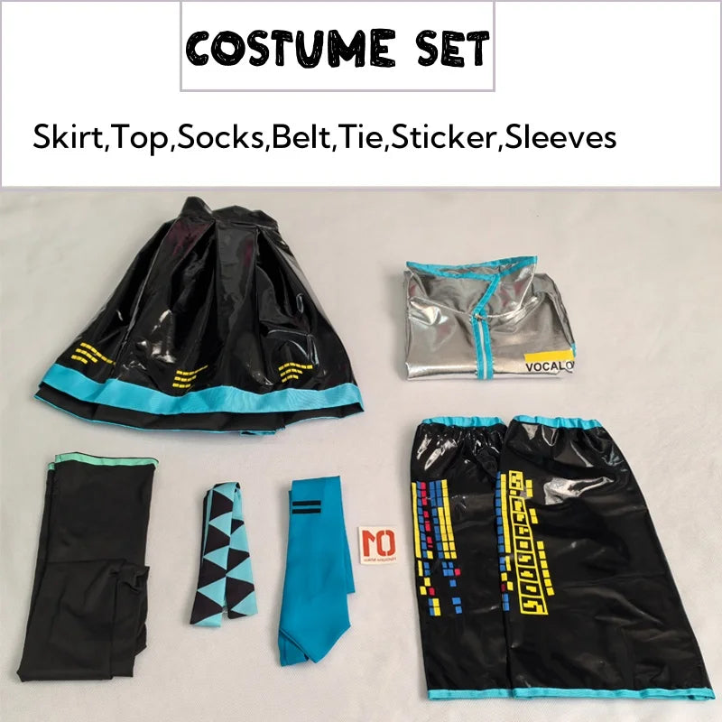 Miku Cosplay Full Set Silver Leather Fabric Suit | JK Sailor Dress High School Uniform Halloween