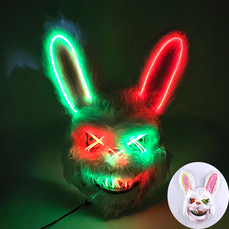Scary LED Light-Up Halloween Mask | Creepy Rabbit &amp; Bloody Bear Styles | 3-Mode EL Wire Purge Mask