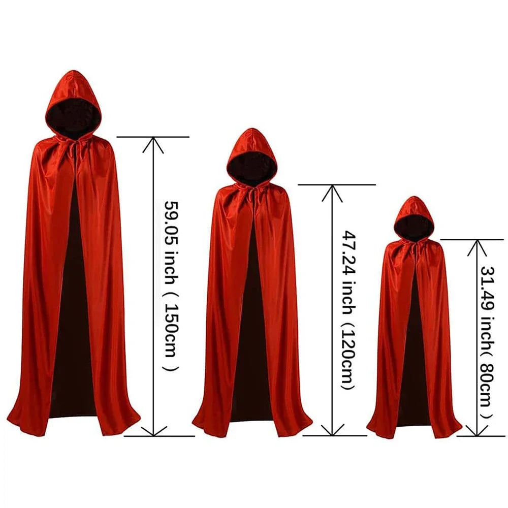 Reversible Black & Red Hooded Cloak | Vampire or Witch Costume Cape | Adult Halloween Accessory