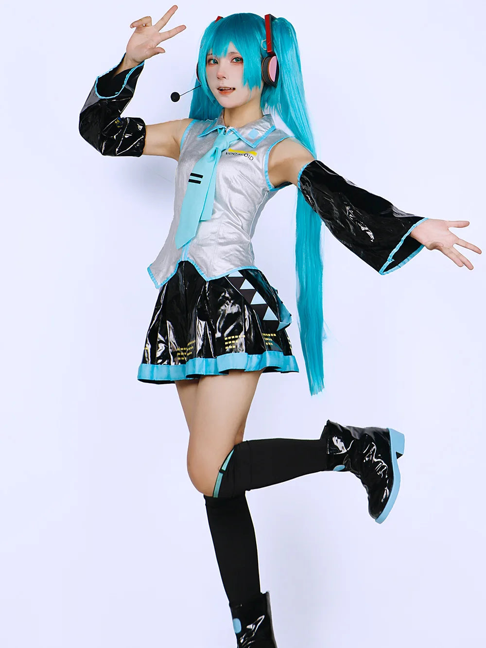 Miku Cosplay Full Set Silver Leather Fabric Suit | JK Sailor Dress High School Uniform Halloween
