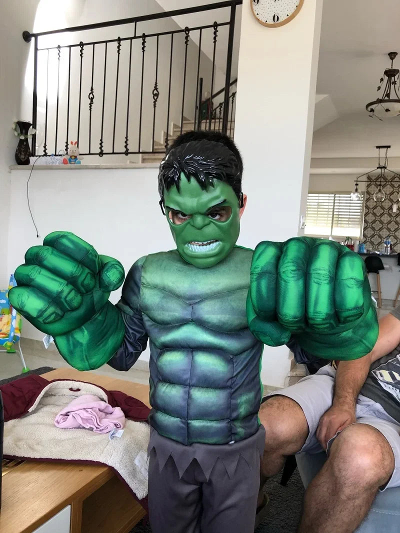 Boys Green Hulk Superhero Muscle Costume | Incredible Monster Jumpsuit Set with Mask