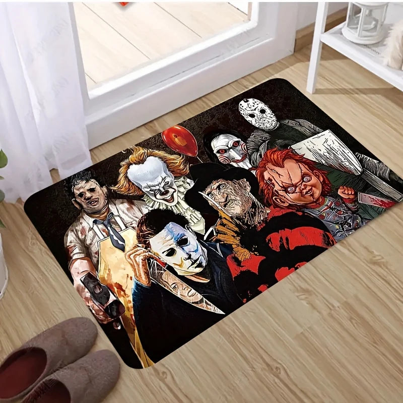 Horror Movie Icons Doormat | Classic Slasher Villains Welcome Mat | Non-Slip, Washable Halloween Decor