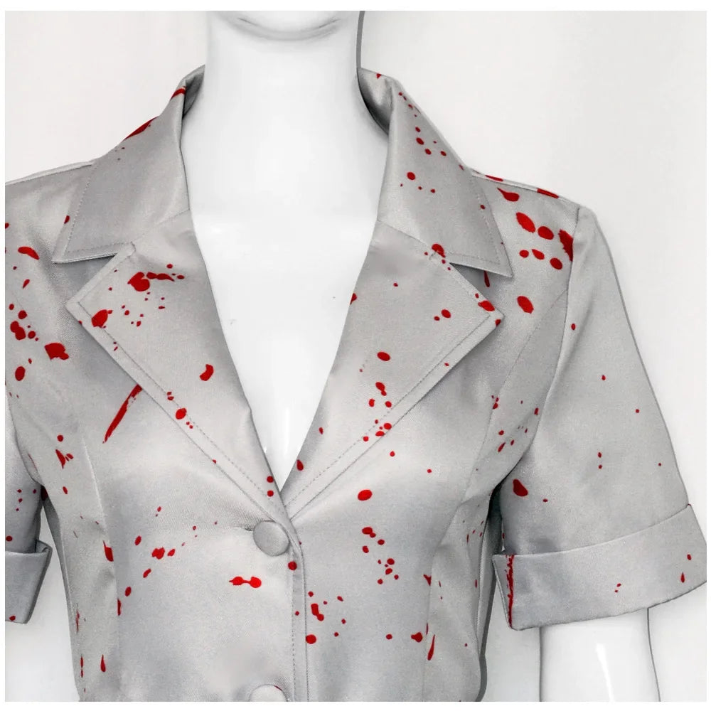 Silent Hill Nurse Cosplay Costume | Horror Bloody Doctor Puppet Bubble Head Faceless Halloween Nurse | White Bloodstained Dress