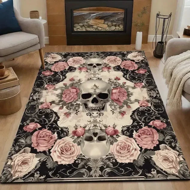 Spooky Haunted House & Pumpkin Area Rug | Non-Slip Halloween Decor for Living Room & Outdoor Use