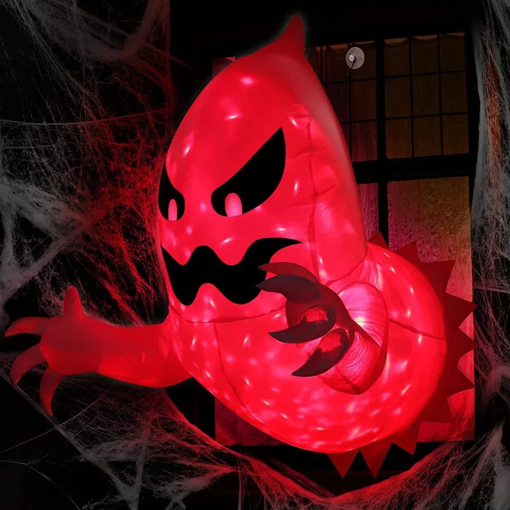 4.6ft Inflatable Scary Red Ghost | Window Hanging Blow-Up Halloween Decoration
