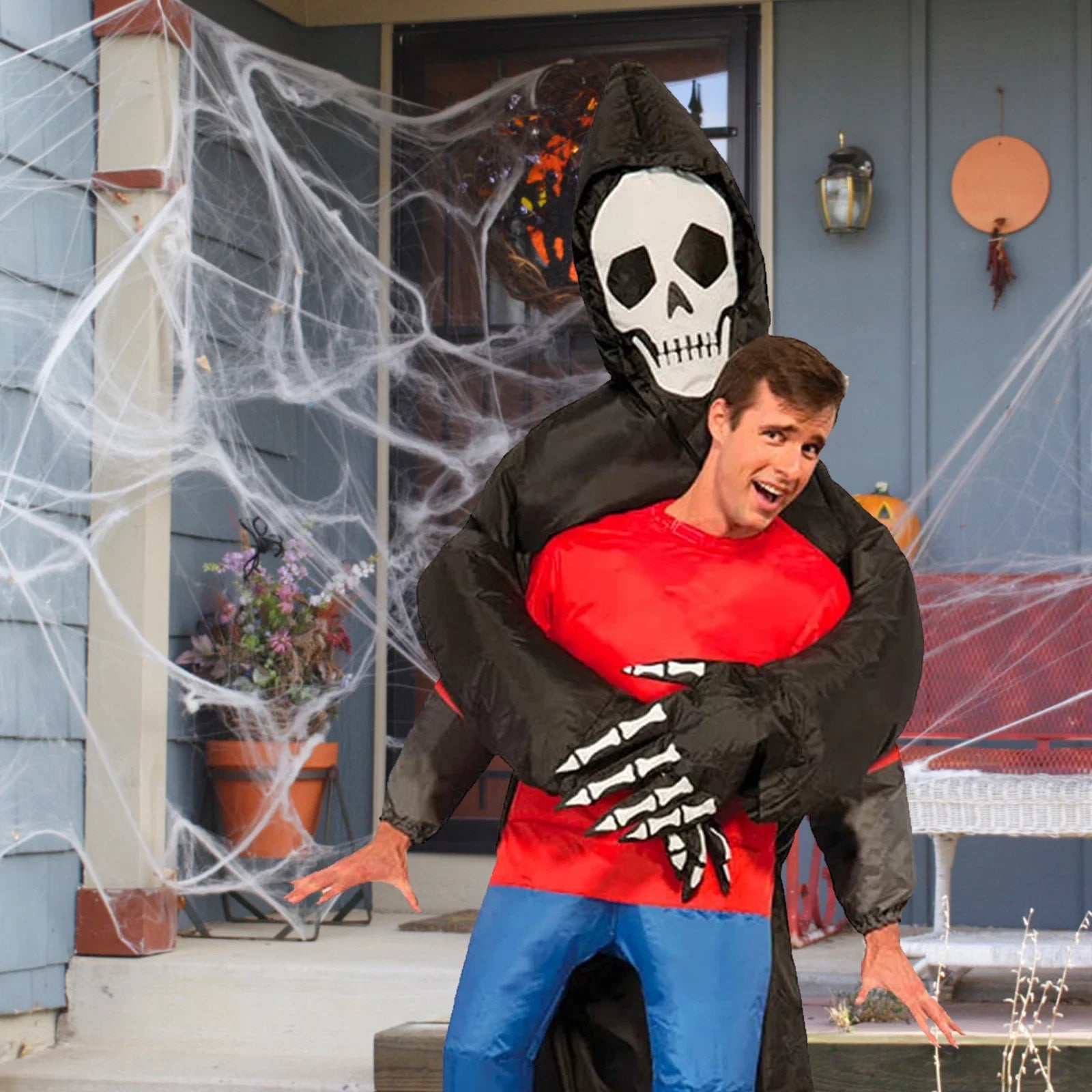 Inflatable Grim Reaper Abduction Costume | Funny "Carried By" Adult Blow-Up Halloween Suit