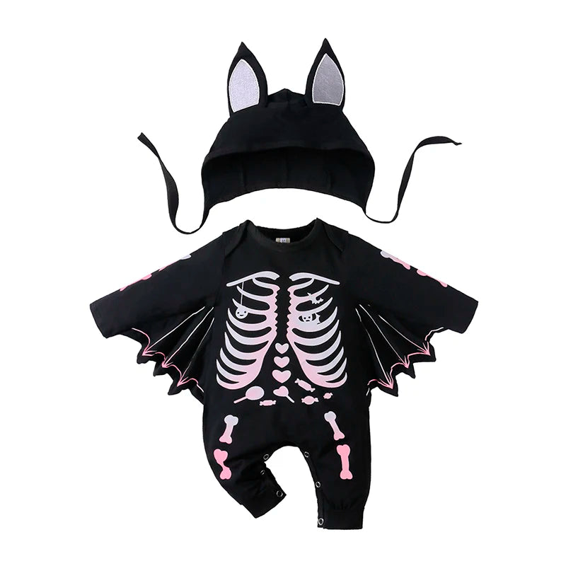 Glow-in-the-Dark Skeleton Bat Romper & Hat Set - Infant Halloween Costume