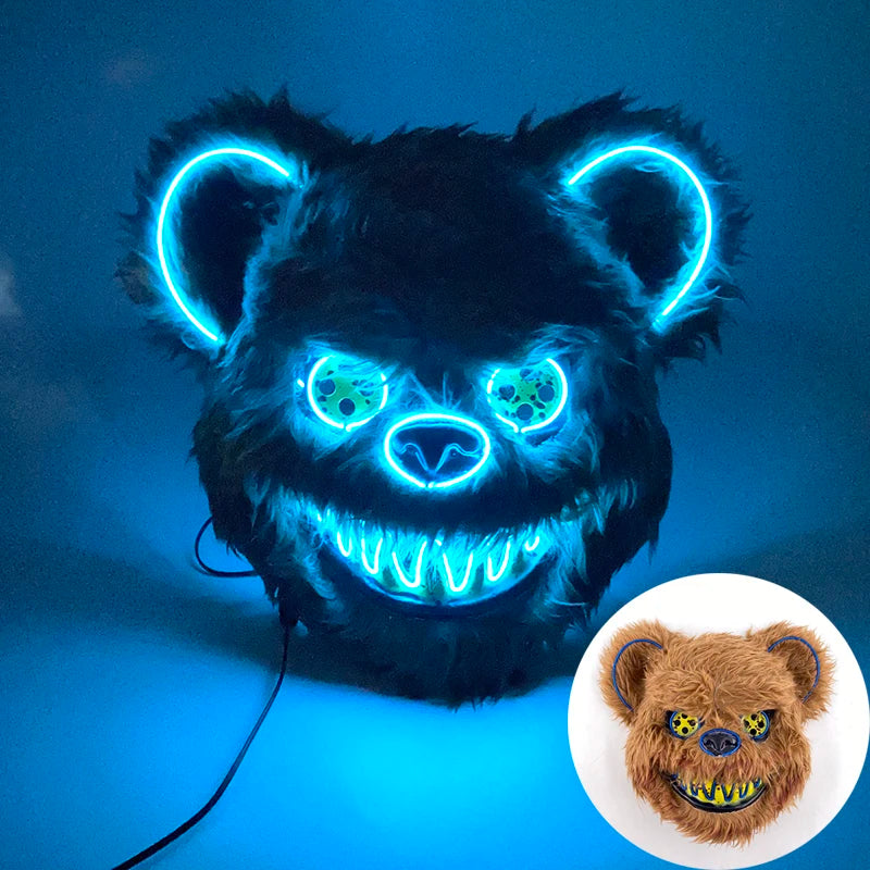 Scary LED Light-Up Halloween Mask | Creepy Rabbit &amp; Bloody Bear Styles | 3-Mode EL Wire Purge Mask