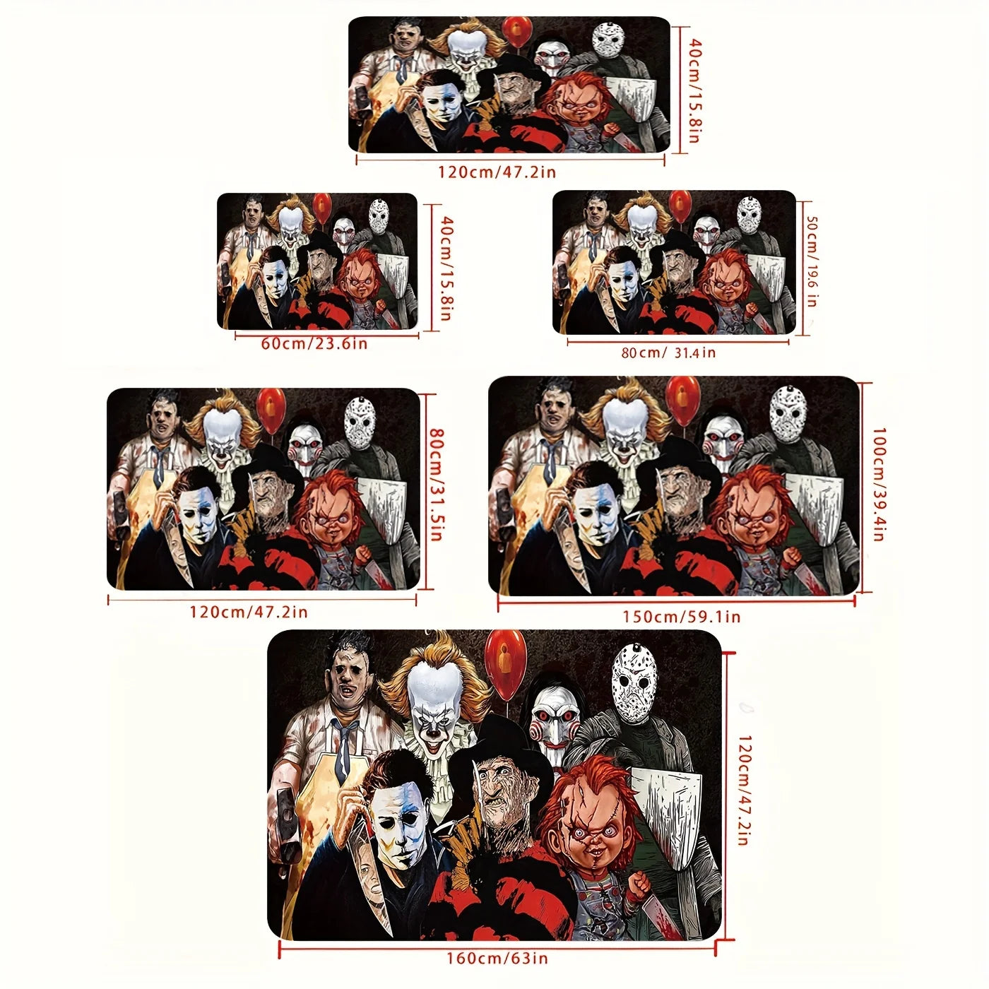 Horror Movie Icons Doormat | Classic Slasher Villains Welcome Mat | Non-Slip, Washable Halloween Decor