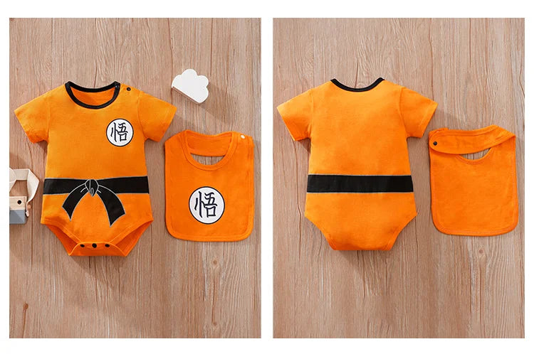 Baby Goku Costume Romper with Bib – Dragon Ball Z Anime Halloween Outfit