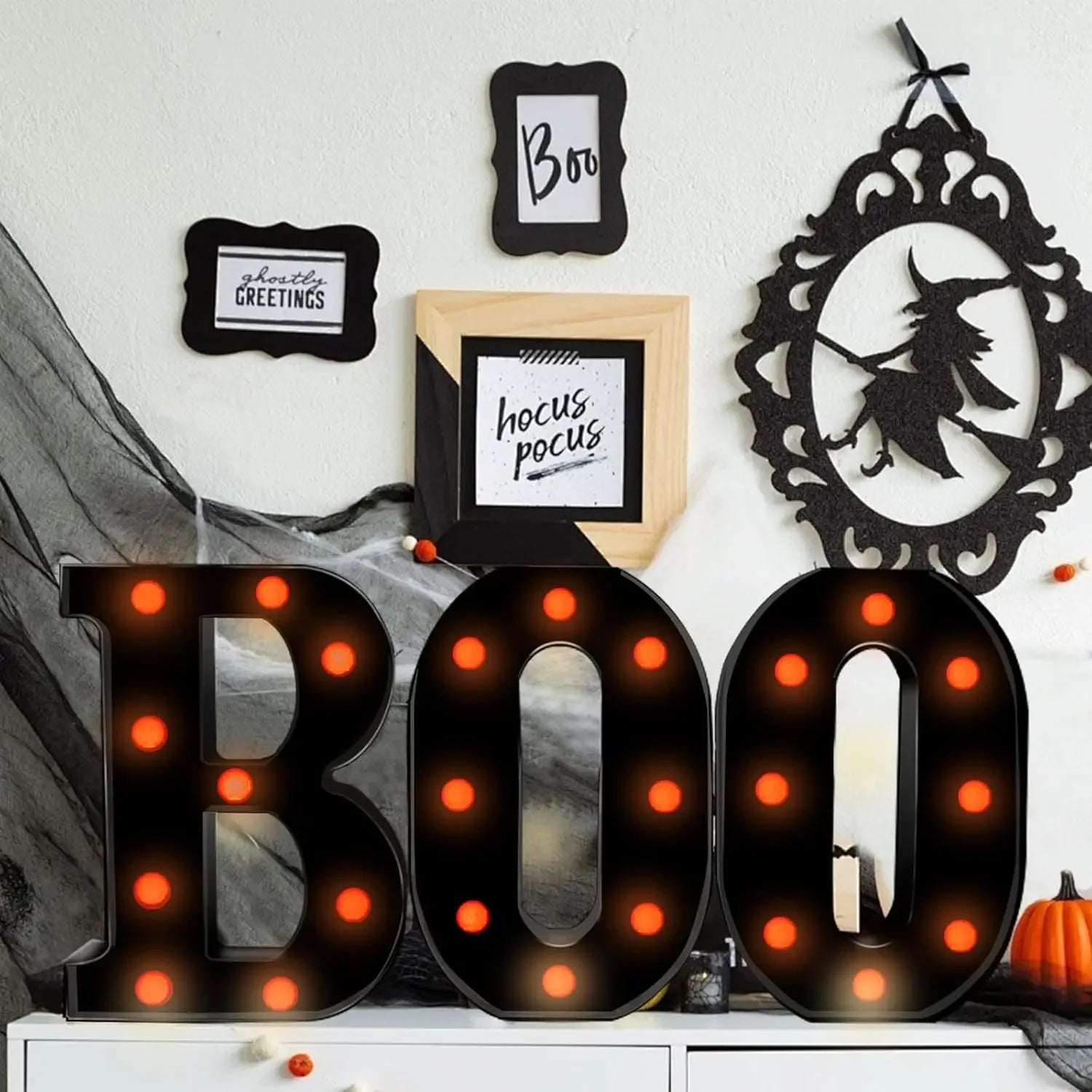 "BOO" Marquee Light-Up Letters Sign | Battery-Operated Halloween Decor