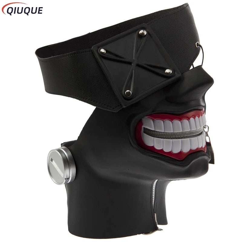 Anime Ghoul Cosplay Mask (Kaneki Ken Style) | 3D Synthetic Leather Zipper Mask