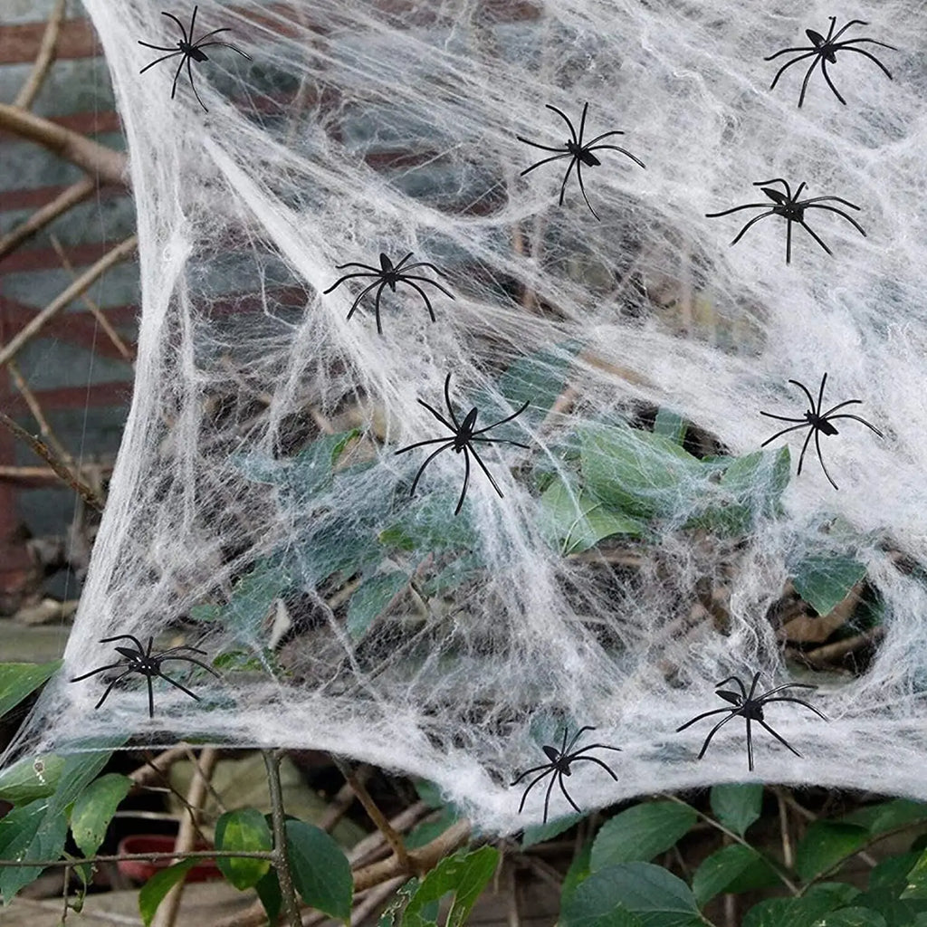 Classic Halloween Stretchable Cobweb - Covers 200 sq ft (with Spiders)