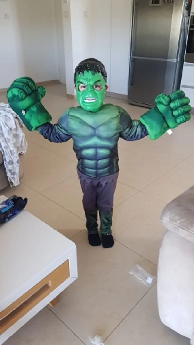 Boys Green Hulk Superhero Muscle Costume | Incredible Monster Jumpsuit Set with Mask