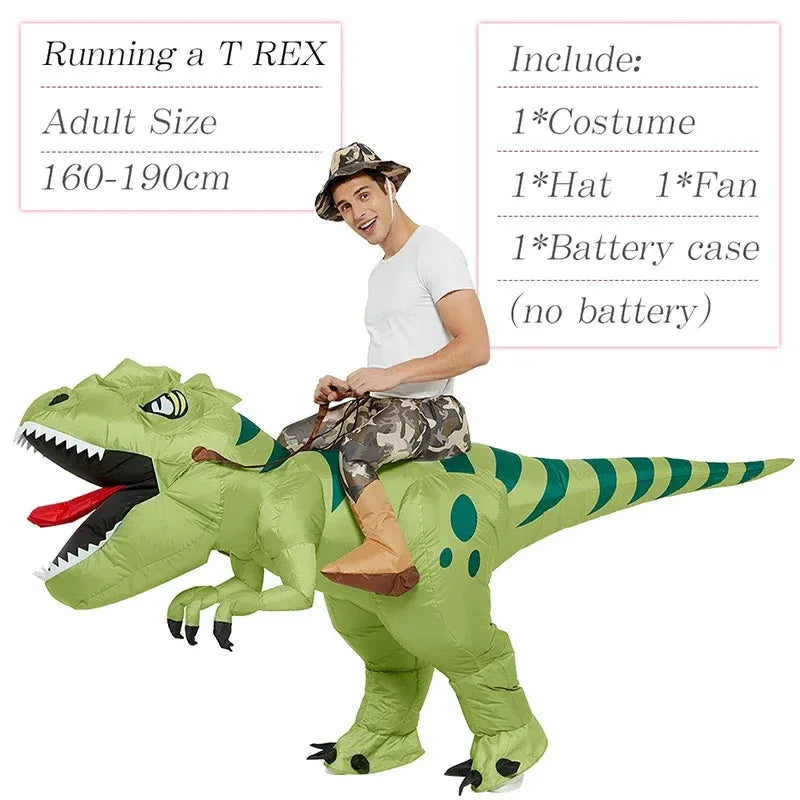Inflatable Dinosaur Rider Costume | Funny "Ride-On" T-Rex Blow-Up Suit (Adult & Kids Unisex)