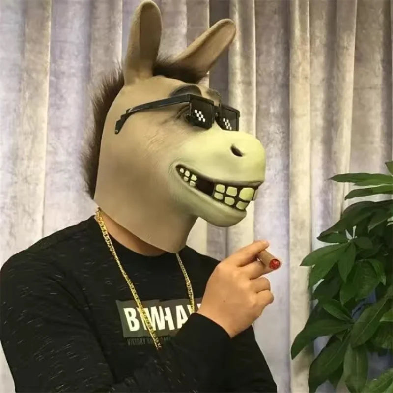 Funny Talking Donkey Mask | Full Head Latex Shrek Ogre's Friend Meme Costume (Adult)
