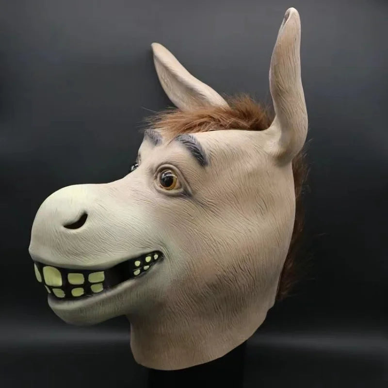 Funny Talking Donkey Mask | Full Head Latex Shrek Ogre's Friend Meme Costume (Adult)