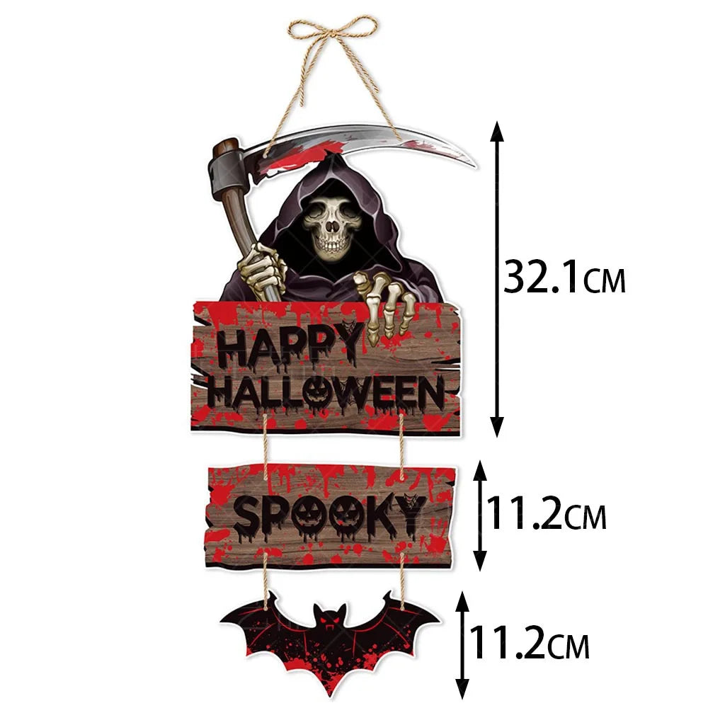 Cute Bat & Pumpkin "Trick or Treat" Hanging Door Sign | Cartoon Halloween Decor