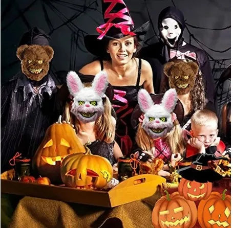 Scary LED Light-Up Halloween Mask | Creepy Rabbit &amp; Bloody Bear Styles | 3-Mode EL Wire Purge Mask