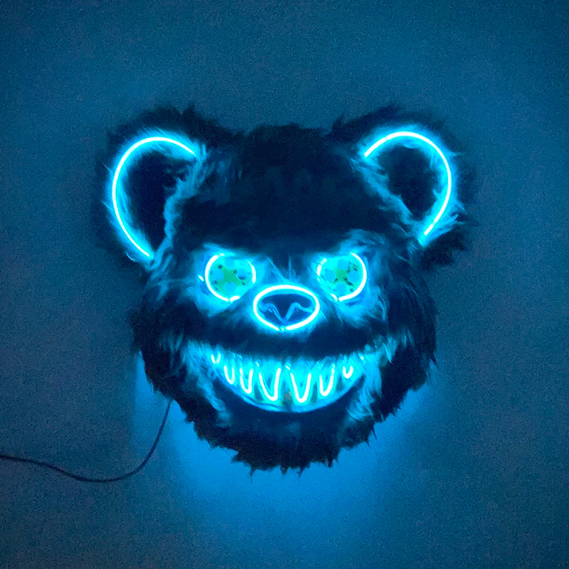 Scary LED Light-Up Halloween Mask | Creepy Rabbit &amp; Bloody Bear Styles | 3-Mode EL Wire Purge Mask