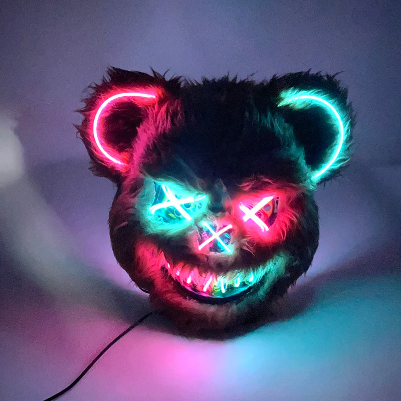 Scary LED Light-Up Halloween Mask | Creepy Rabbit &amp; Bloody Bear Styles | 3-Mode EL Wire Purge Mask