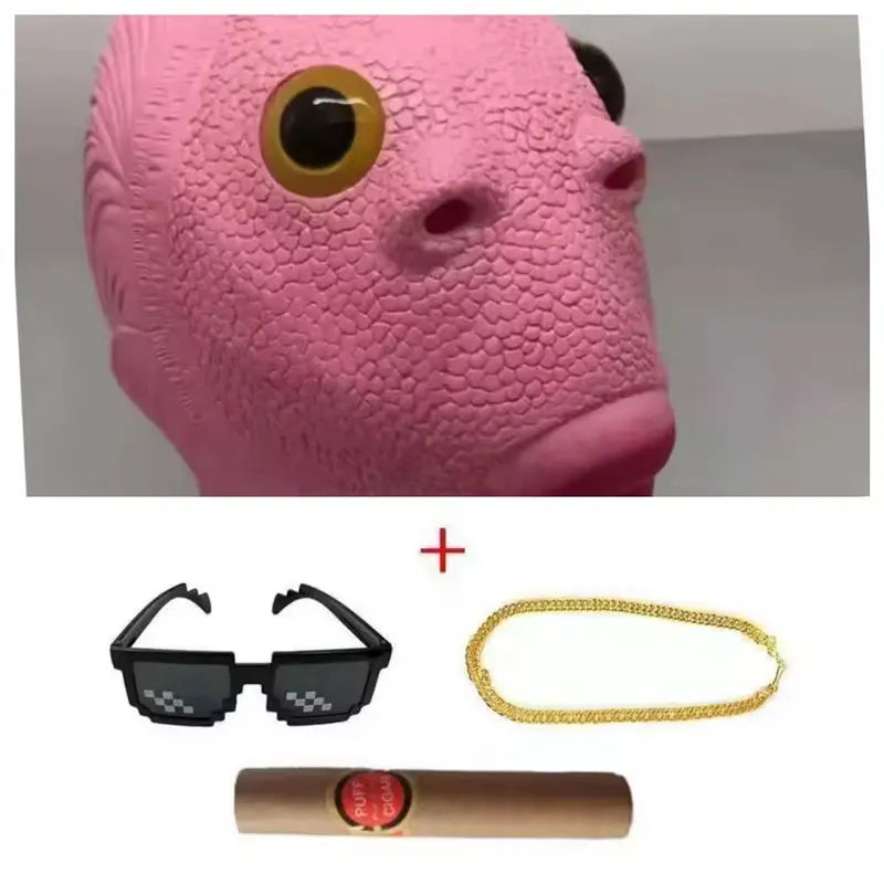 Funny Fish Head Mask | Weird Monster Full-Head Vinyl Mask for Halloween, Parties & Memes