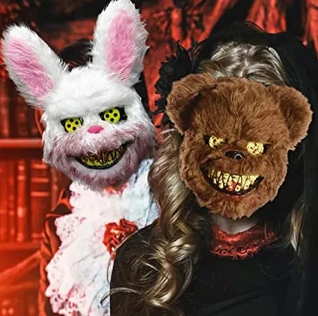 Scary LED Light-Up Halloween Mask | Creepy Rabbit &amp; Bloody Bear Styles | 3-Mode EL Wire Purge Mask