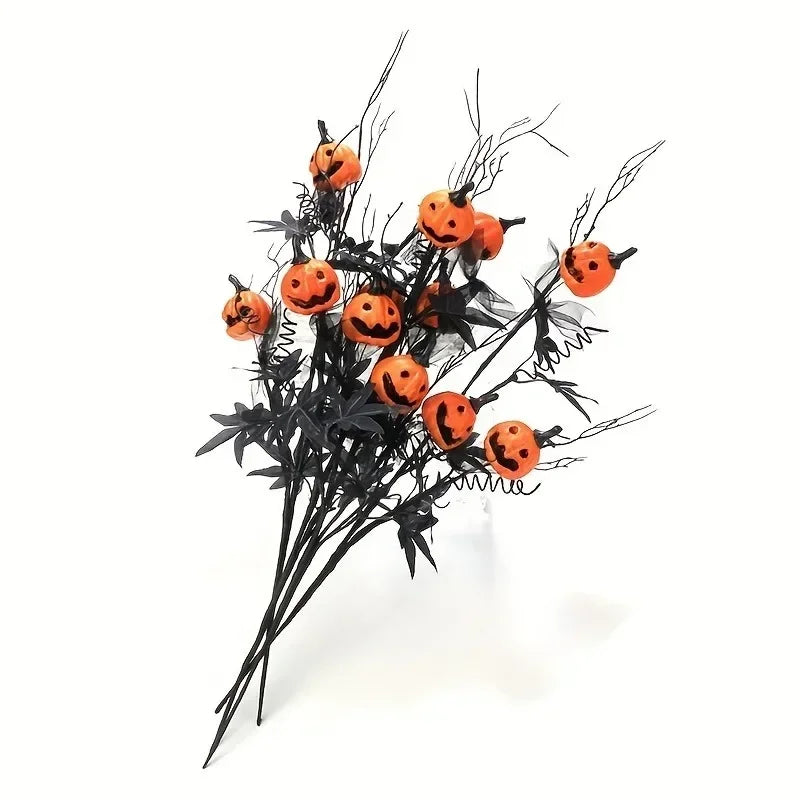 Spooky Pumpkin & Jack o' Lantern Branches (5-Pack) | Cute Halloween Tabletop Decor Stems