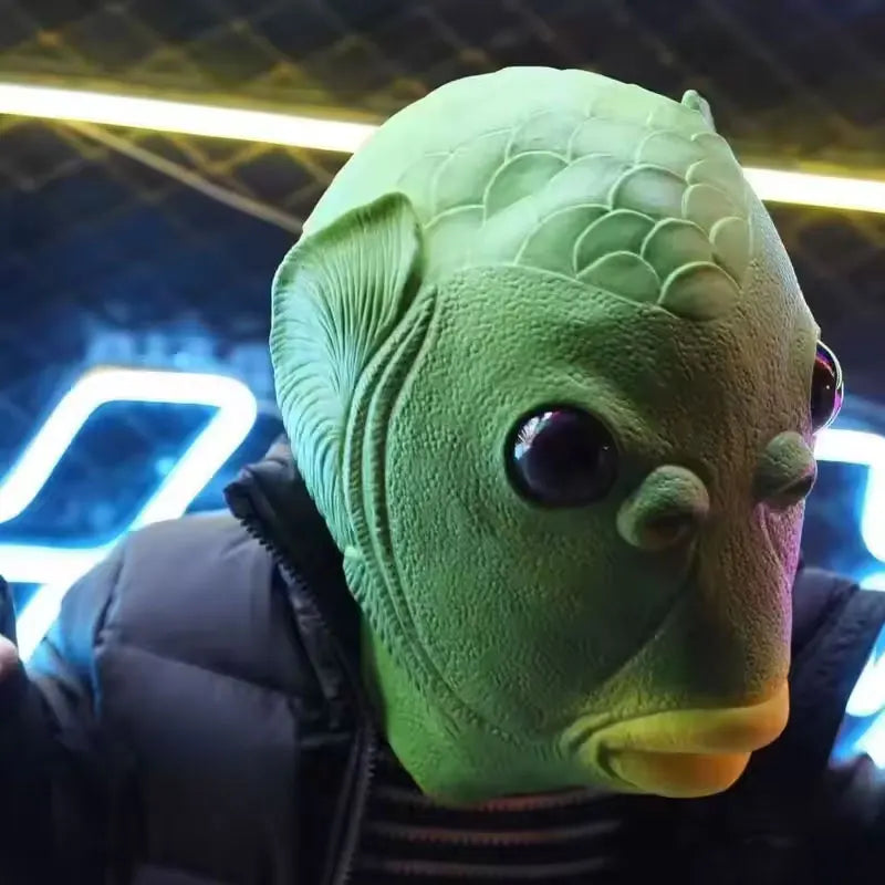 Funny Fish Head Mask | Weird Monster Full-Head Vinyl Mask for Halloween, Parties & Memes