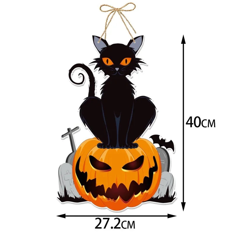 Cute Bat & Pumpkin "Trick or Treat" Hanging Door Sign | Cartoon Halloween Decor