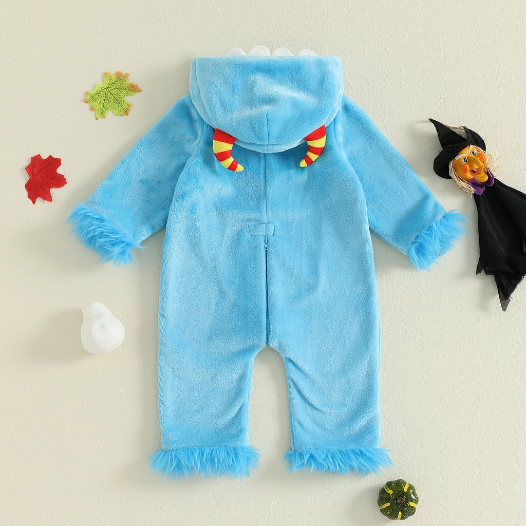 Monstrously Cute! Cozy Pink & Blue Monster Costume Romper - Infant Halloween Costume