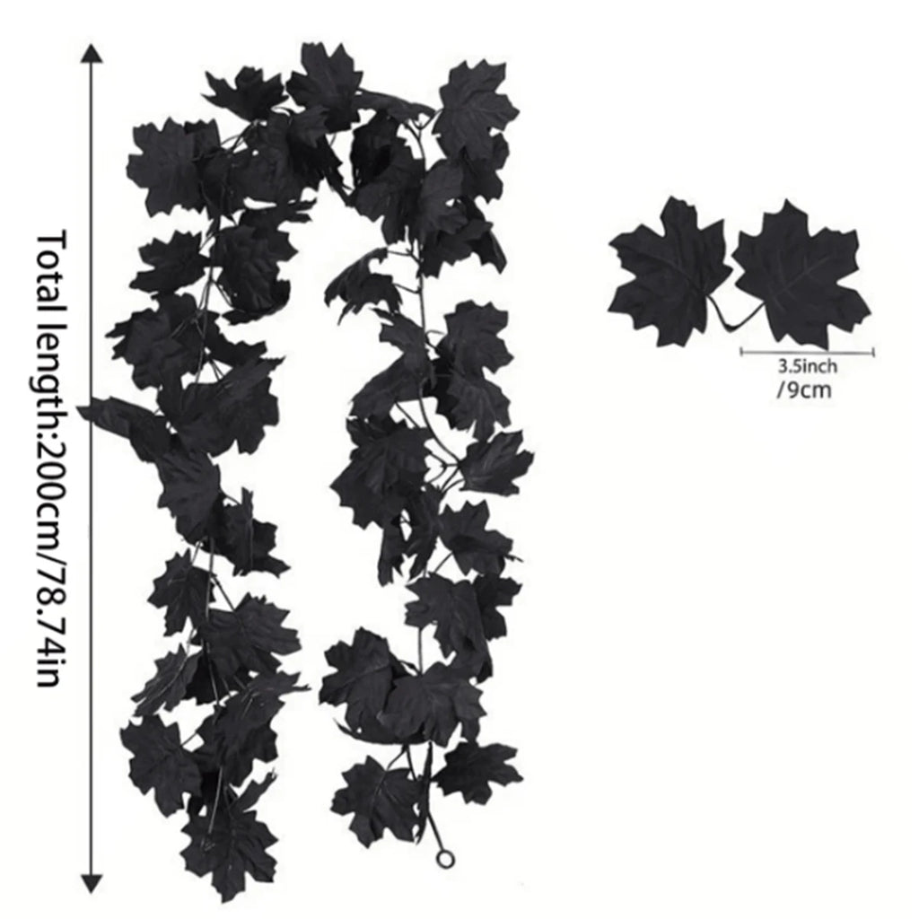 Gothic Halloween Black Maple Leaf Garland (3.9ft) - Halloween Decor