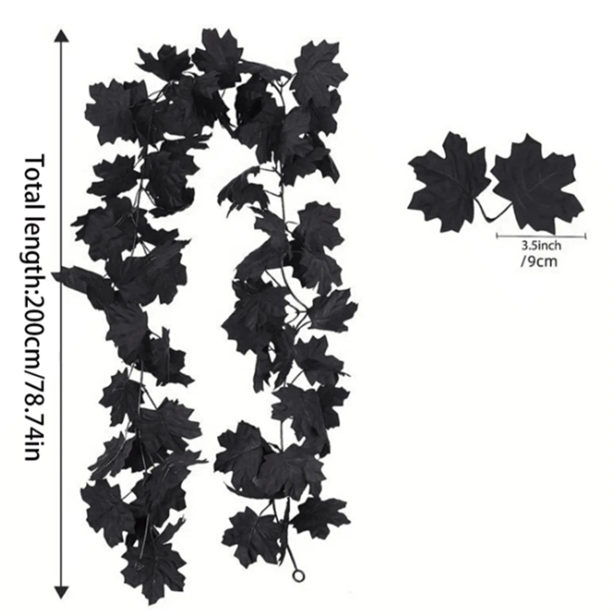 Gothic Halloween Black Maple Leaf Garland (3.9ft) - Halloween Decor