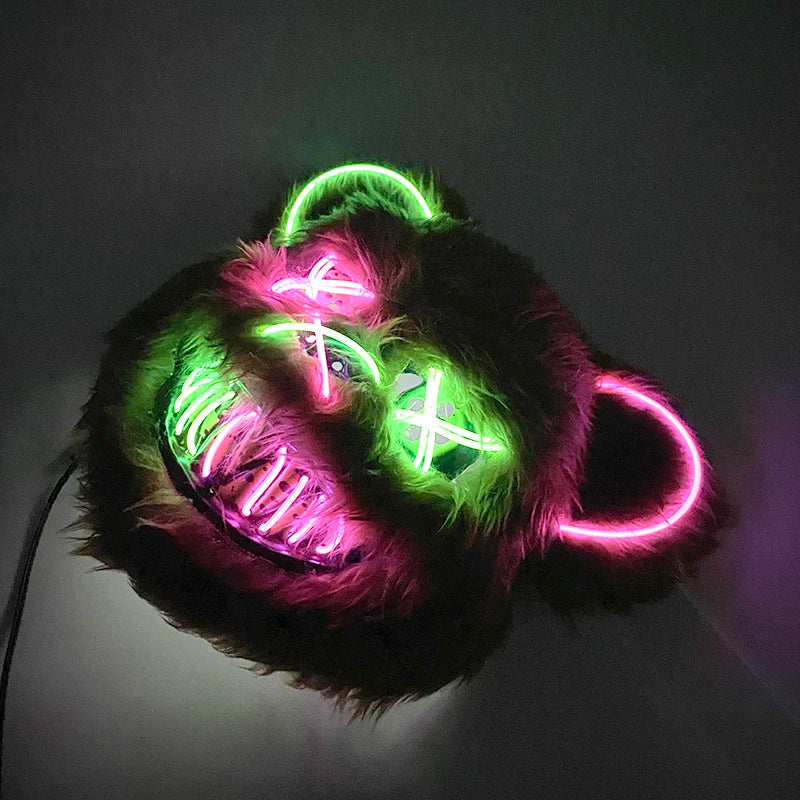 Scary LED Light-Up Halloween Mask | Creepy Rabbit &amp; Bloody Bear Styles | 3-Mode EL Wire Purge Mask