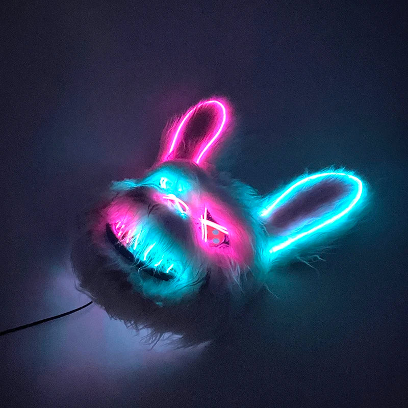 Scary LED Light-Up Halloween Mask | Creepy Rabbit &amp; Bloody Bear Styles | 3-Mode EL Wire Purge Mask