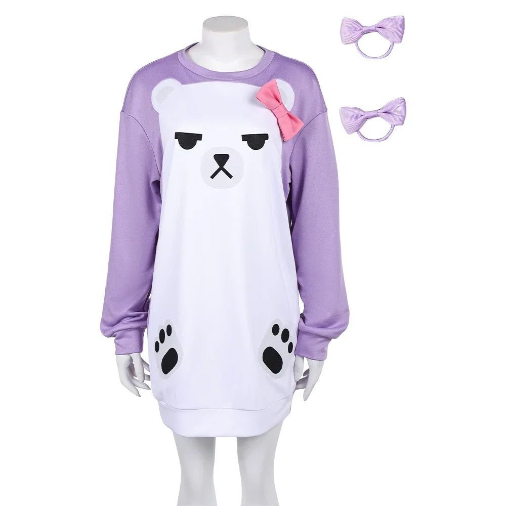 K Pop Demon Hunter of Mira Cosplay Purple Sleepdress & Headwear | White Bear Pajama | Girls Halloween Party Outfits