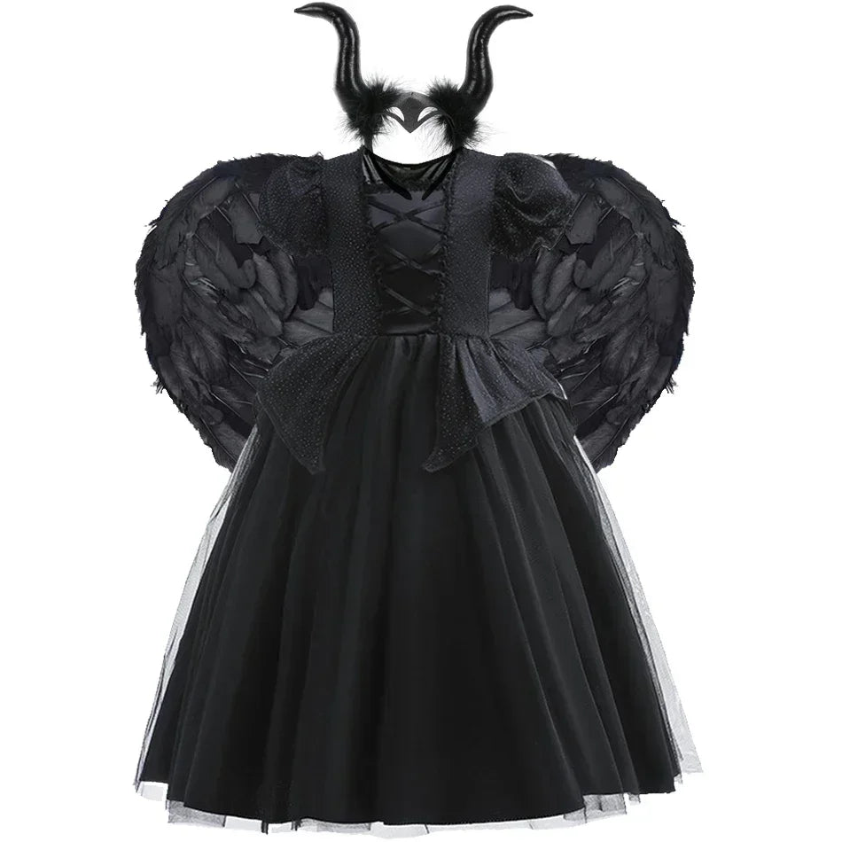 Maleficent Costume for Girls Halloween Witch Cosplay Black Witch