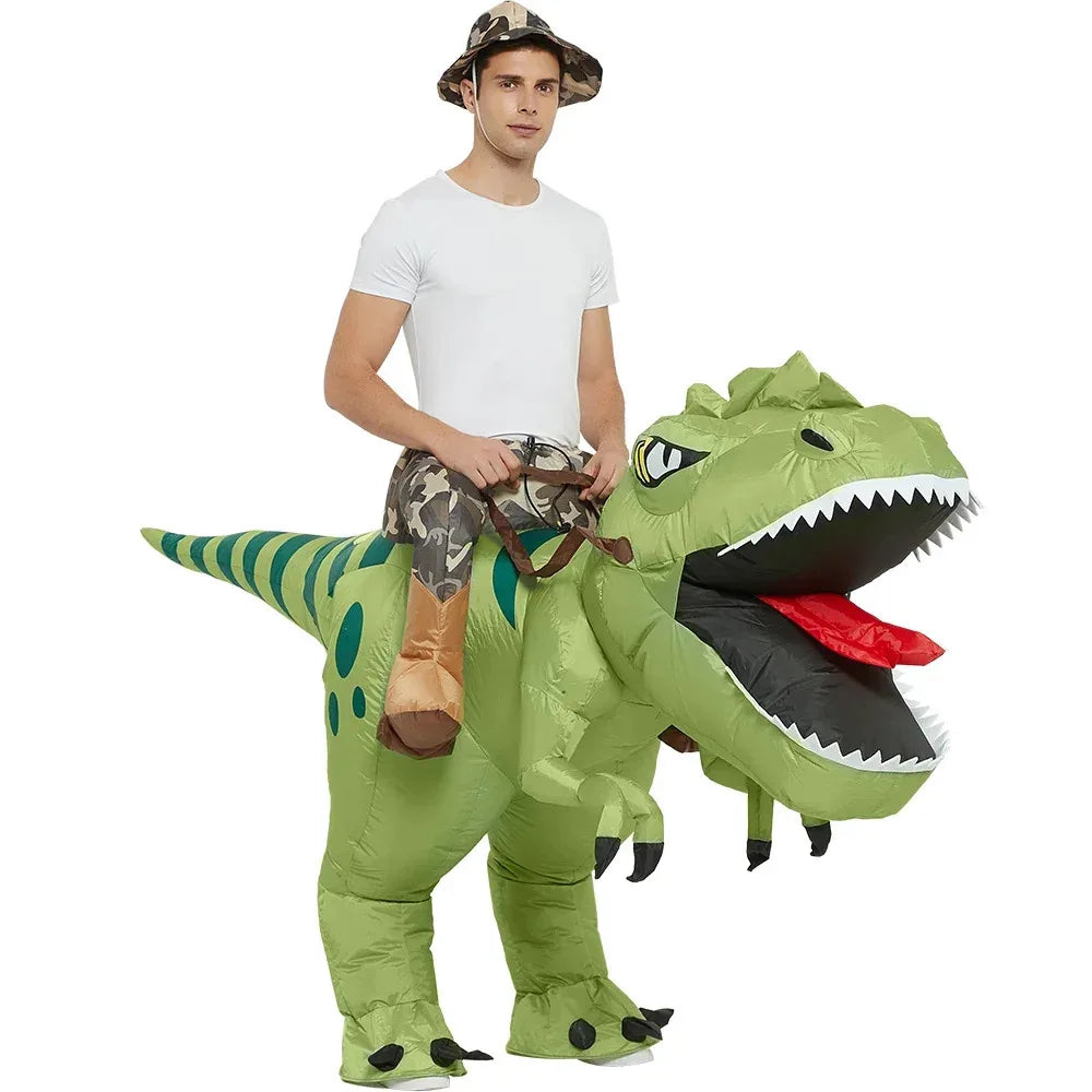 Inflatable Dinosaur Rider Costume | Funny "Ride-On" T-Rex Blow-Up Suit (Adult & Kids Unisex)