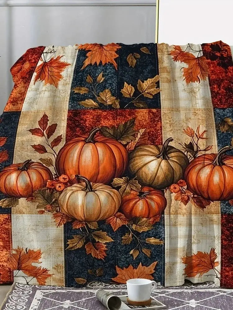 Rustic Pumpkin Patch Plush Blanket | Cozy Farmhouse Autumn & Halloween Throw