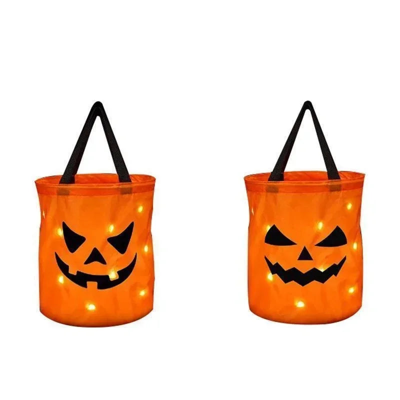 Light-Up LED Halloween Trick-or-Treat Bag | Glowing Jack-o'-Lantern Candy Basket