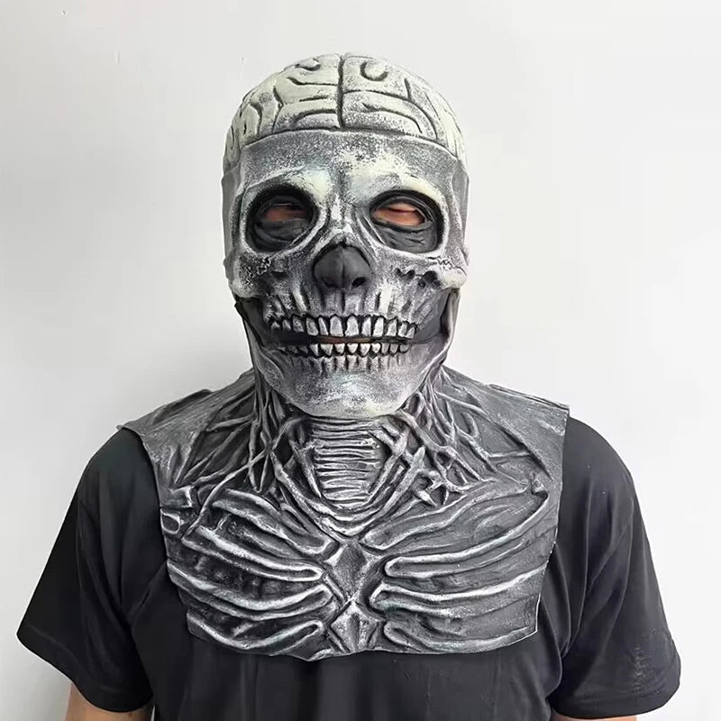 Scary Skeleton Gentleman Mask | Full Head & Chest Latex Horror Mask with Top Hat