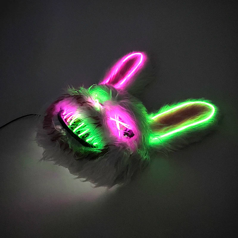 Scary LED Light-Up Halloween Mask | Creepy Rabbit &amp; Bloody Bear Styles | 3-Mode EL Wire Purge Mask